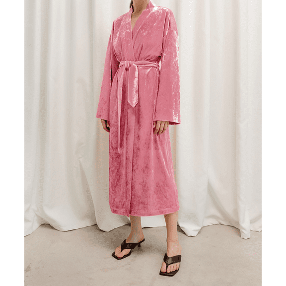 Yidarton Pajamas for women Autumn European And American Fashion Diamond Velvet Warm Nightgown Luxury Temperament Ladies Knitted Home Clothing Loose Solid Color Morning Gown Pink S