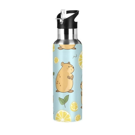 

Cute Water Hogs Leaves LemonsSports Bottle with Straw Stainless Steel Water Jug Portable Thermal Cup Leak-proof 1000ML