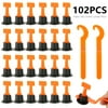 ODOMY 102Pcs Tile Leveling System Kit Reusable Tiles Leveler Spacers Flat Ceramic Leveler Floor Wall Construction Tools with Two Wrenches