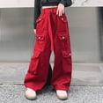 thumbnail image 2 of Coerni Cargo Pants for Tween Girls Y2K Streetwear Cargo Parachute Pants Elastic Waist Loose Trousers Hip Hop Oversized Trousers, 2 of 7