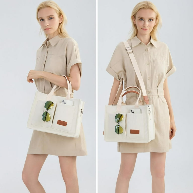 Large Canvas Tote Bag for Women With Pockets Laptop Crossbody Purses Everything Everyday Bag Handbags for Work Beach Gym
