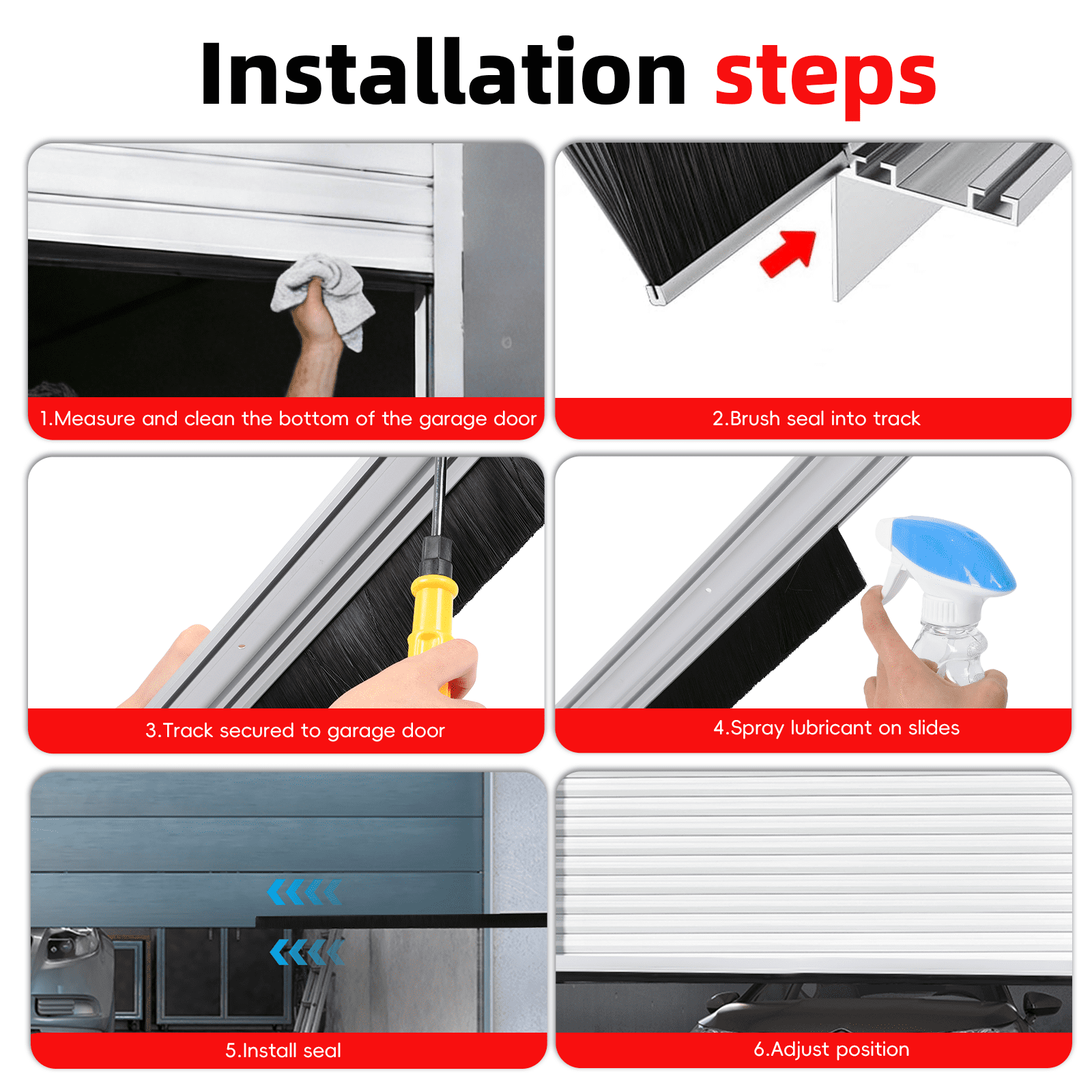 20 FT Universal Garage Door Seals Kit，Heavy Duty EPDM U+O Bottom Rubber Weatherproof Seal & Brush with Pre-drilled Aluminum Track，Universal Replacement Stops Rain, Drafts & Pests