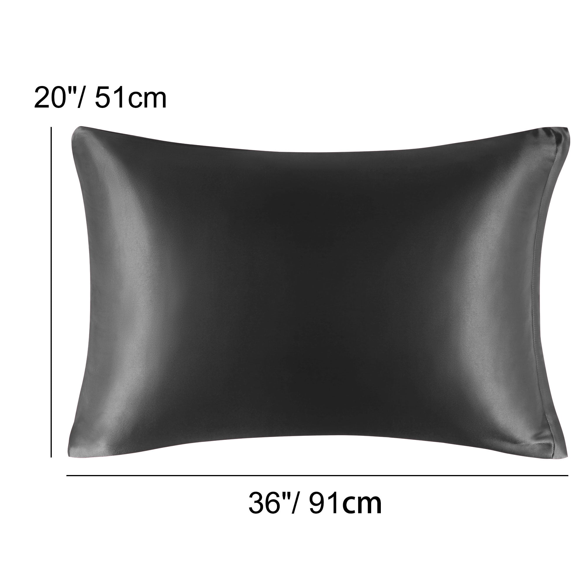 Unique Bargains Satin Set of 2 Zipper Closure Pillowcases Black 20"x36"