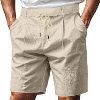 YLSDY Men's Linen Shorts Summer Pleated Business Casual Dress Shorts 7 Inch Walking Bermuda Beach Designer Vacation Outfits Khaki XXL