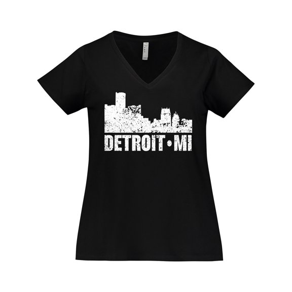 Inktastic Detroit Skyline Grunge Women's Plus Size V-Neck T-Shirt