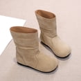 thumbnail image 6 of Bilqis Fashion Mid Calf Snow Boots for Girls Solid Plain Decor‑free Thin Fleece Lined Suede Upper Ankle Boot Round Toe Flat Sole Footwear Weekend Leisure Fall Winter Shoes Beige,12.5 Little Kids, 6 of 6