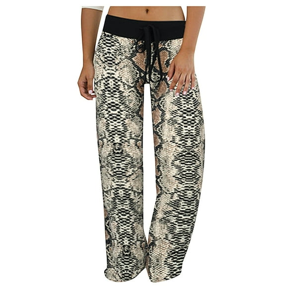 TSADFHJI Wide Leg Pants Women Dressy Long Women's Casual Printed Comfy Pajama Pants Lounge Palazzo Yoga Pants M Black