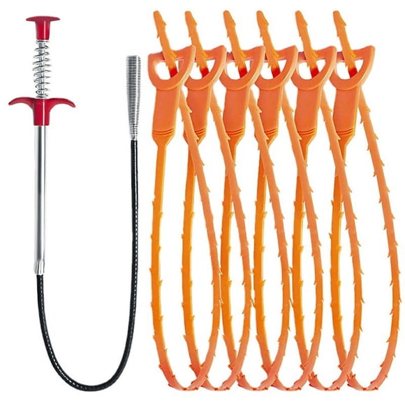 Zshan Ensemble de 6 Outils de Nettoyage pour Déboucher les Poils de Serpent de Drain pour Évier de Cuisine, Baignoire, Douche (1 Pack Déboucheur Serpent de Drain + 5 Pack Outil de Soulagement du Drain)