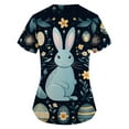 thumbnail image 3 of YDKZYMD Easter Scrub Tops Plus Size Holiday Rabbits Eggs Printed V Neck Shirts Casual Party Bunny Scrub Tops Family Party Short Sleeve Scrubs with Pockets Dark Blue M, 3 of 3