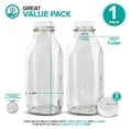 thumbnail image 3 of 32 oz Glass Milk Bottles w/ 3 white caps (1 pack) - Food Grade Milk Jars with Lids - Dishwasher Safe - Bottles for Milk, Buttermilk, Honey, Maple Syrup, Jam, Barbecue Sauce, 3 of 7