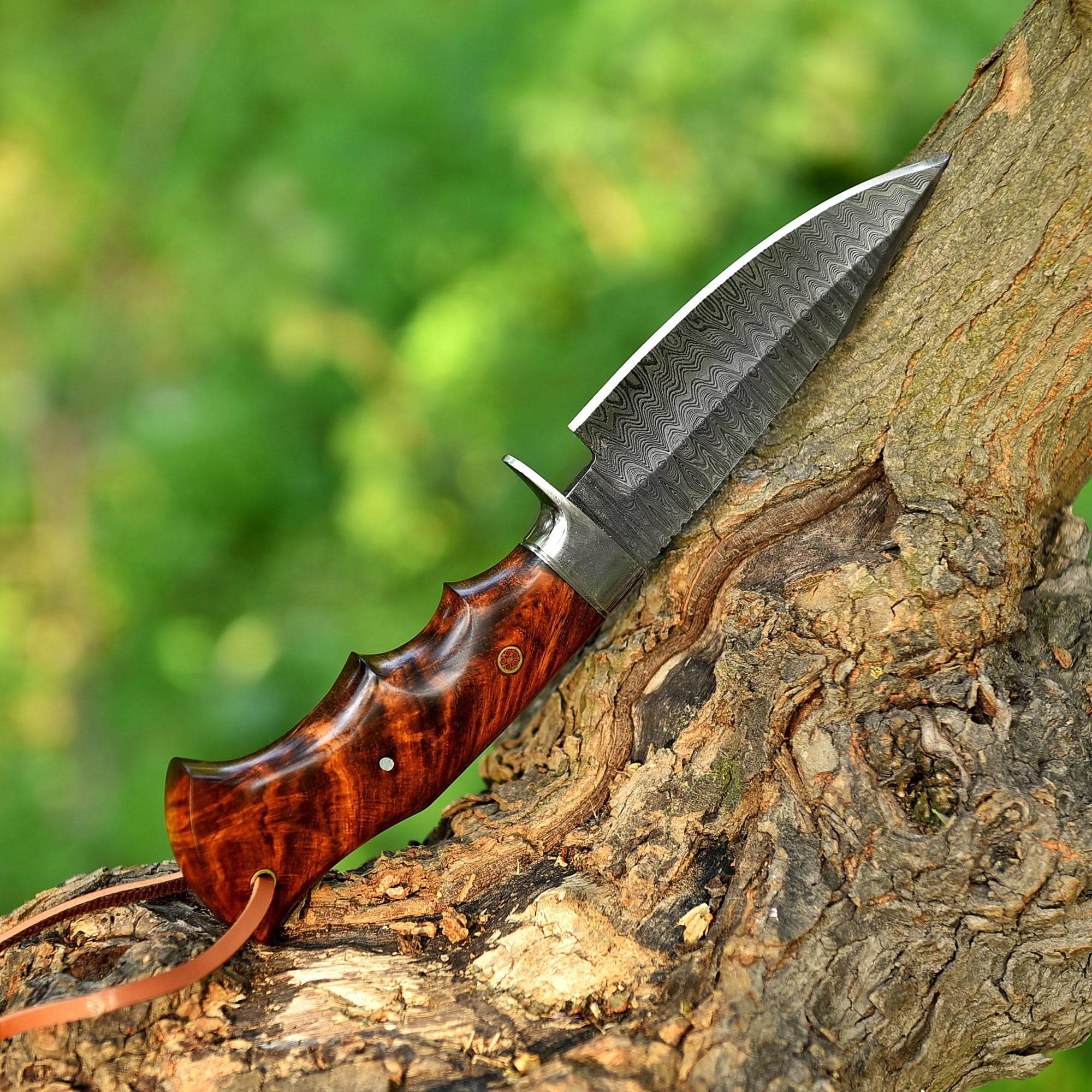 Poshland Hand Forged Damascus Steel Knife with Sheath - Survival, Camping, Tactical, and Outdoor Knife
