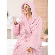 PAVILIA Women Hooded Plush Soft Robe | Fluffy Warm Fleece Sherpa Shaggy Bathrobe (S/M, Light Pink)