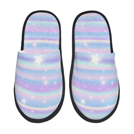 Balery Striped Gradient Slient Indoor Furry Fleece Comfort House Shoes Soft Non-Slip Home Shoes Cotton slippers House Slippers-- Large