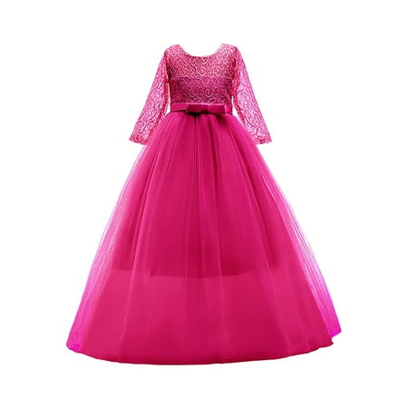 

DSOROZI Girls Skirt Fashion Bow Tutu Wedding Dress Evening Performance Princess Dress Hot Pink