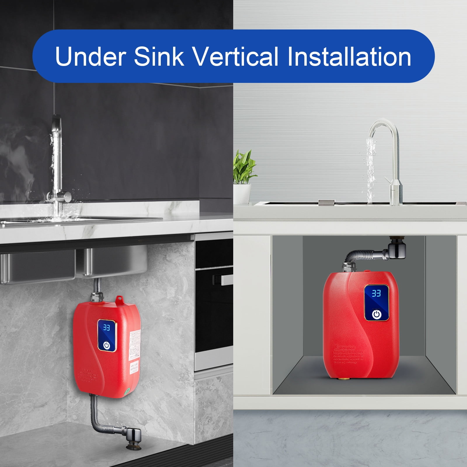 3000W Tankless Instant Electric Water Heater – Compact Under Sink Point‑of‑Use Hot Water Heater with Digital Display & Multi‑Safety Protections – Wall‑Mounted for Kitchen, Bathroom, RV & Sink