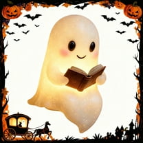 Ghost Reading Book Lamp, 2025 New Halloween Ghost Night Light Decor, Halloween Night Light Decor, 3D LED Night Light Halloween, Cute White Glow in The Dark Ghost Figurine
