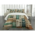 thumbnail image 3 of Ambesonne Farmhouse Quilted Bedspread Set 3 Pcs, Rustic Wooden Planks Art, Queen Size, Turquoise Camel and Eggshell, 3 of 4