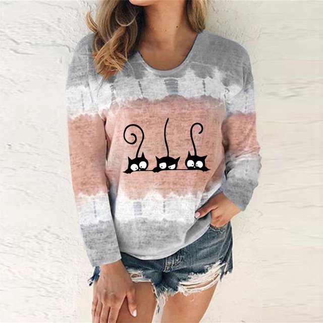 Hauts d'Été pour Femmes 2023 T-Shirt Imprimé Patchwork Col Rond Décontracté Blouse Chandail en Molleton Surdimensionné pour Femmes en Solde