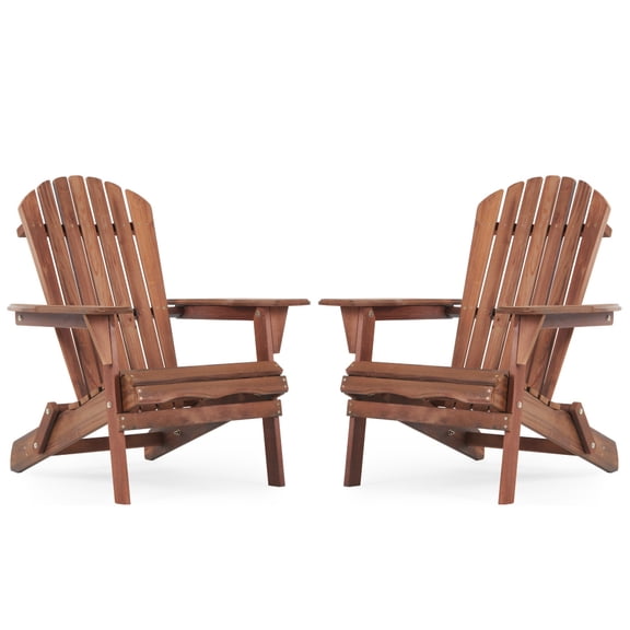 Gearwell Outdoor Adirondack Chairs, Set of 2 Wooden Folding Patio Lounge Chairs, Wood Chair Set Half Assembled for Garden Deck Lawn Backyard Poolside Fire Pit Seating