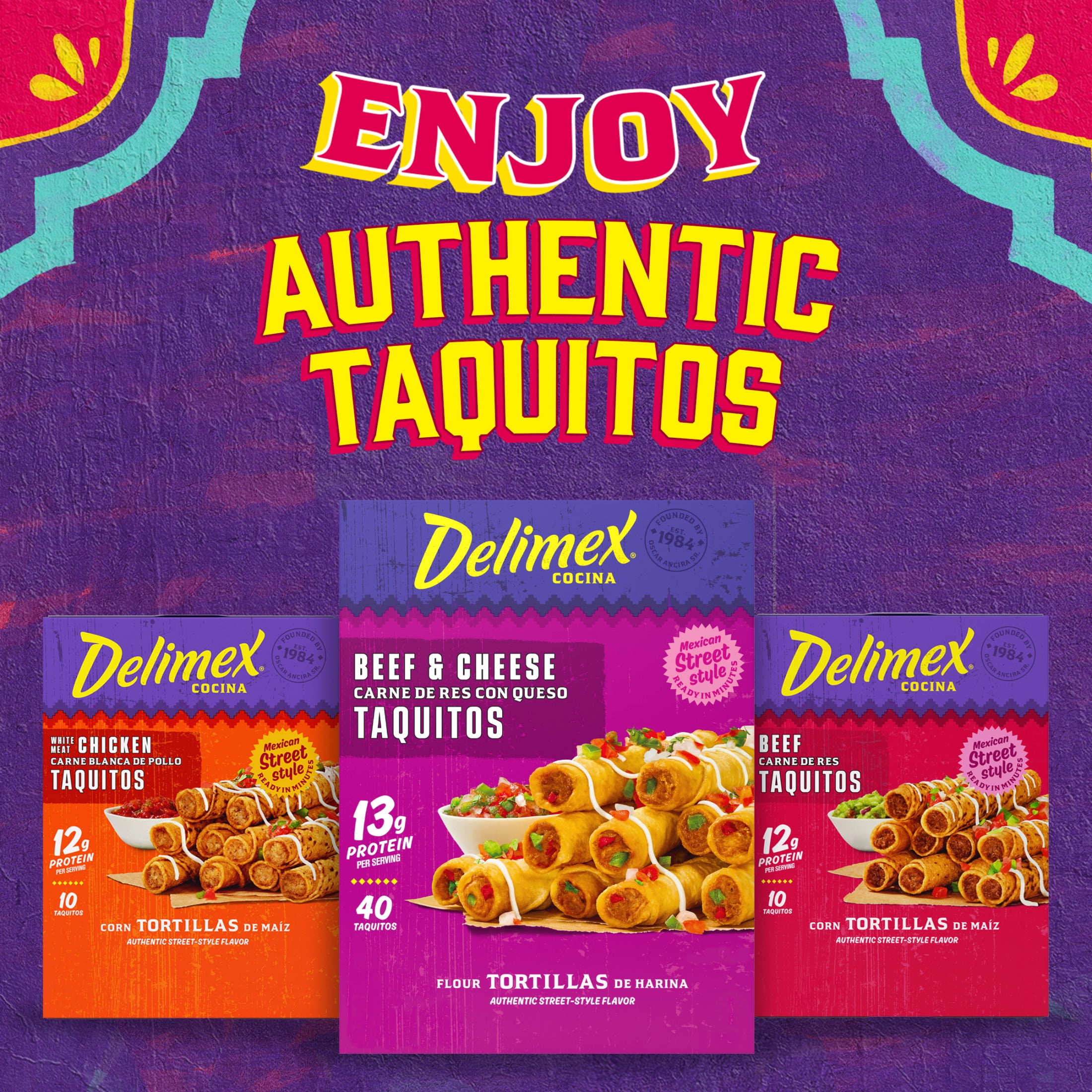 Delimex Beef & Cheese Taquitos Frozen Snacks, 40 Count Box