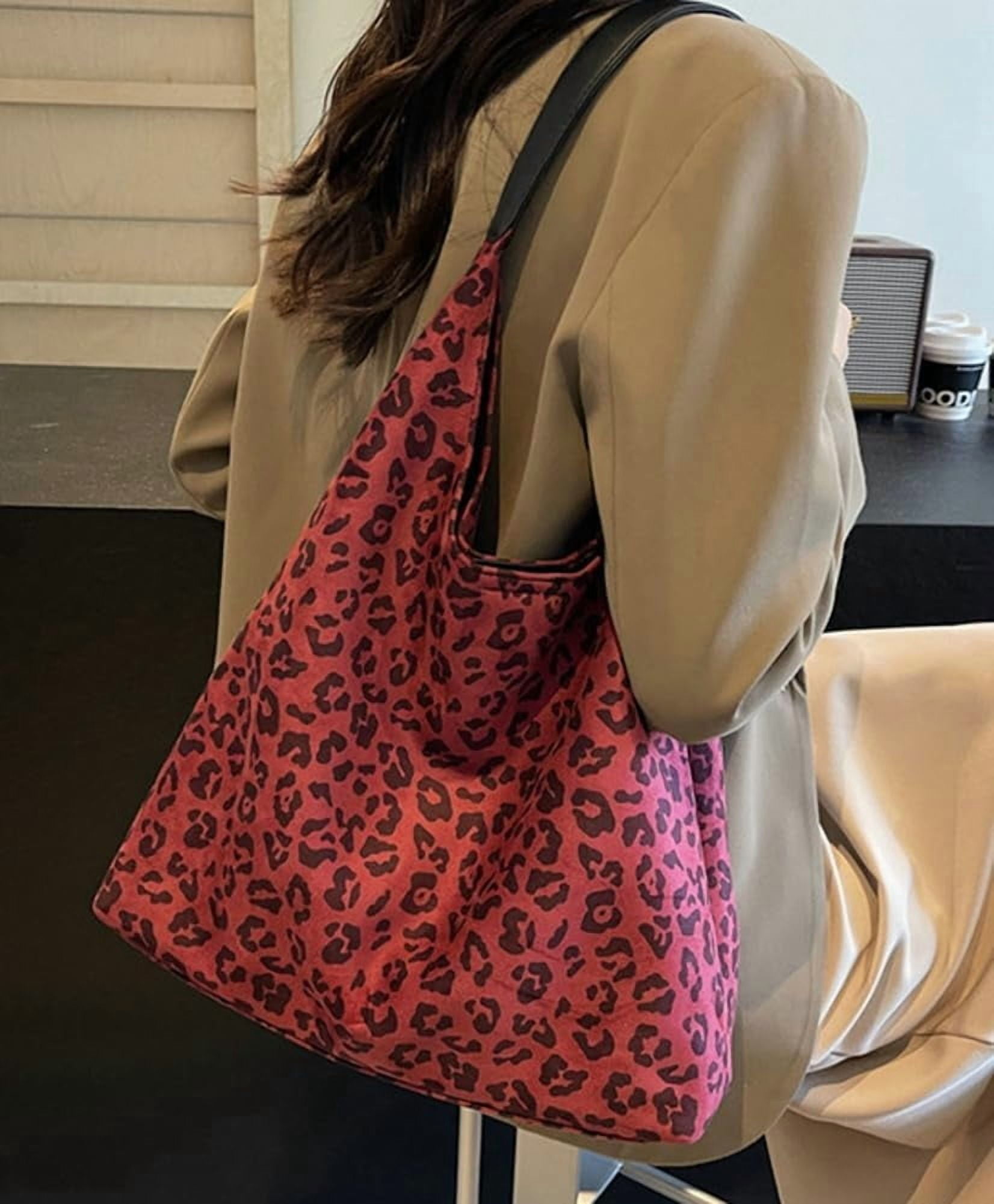 Zhengup Vintage Suede Tote Bag for Women Large Soft Shoulder Purse Leopard Print Handbag Casual Work Top Handle Satchel 2pcs