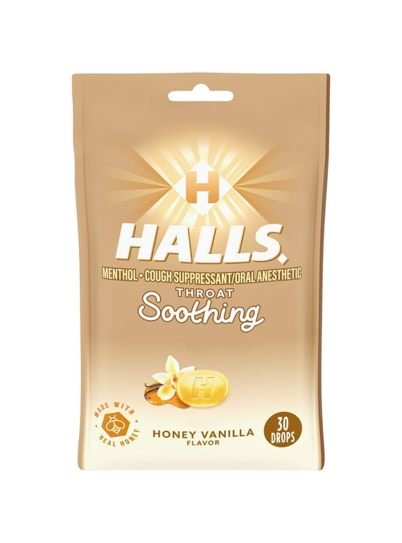 HALLS Throat Soothing Honey Vanilla Cough Drops, 30 Drops