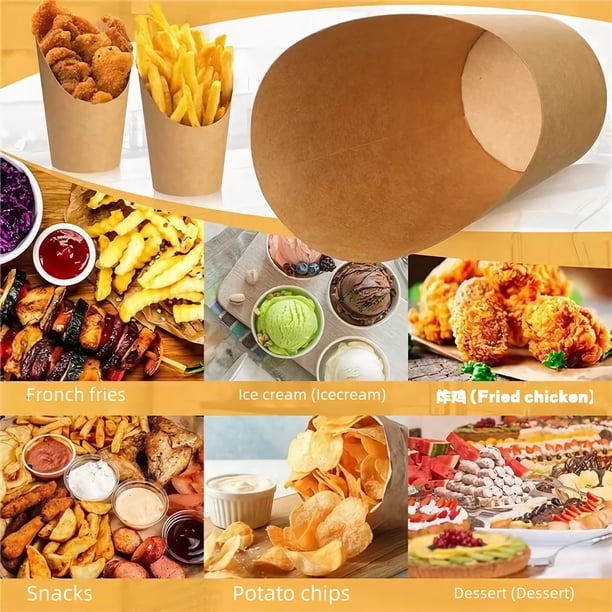 Vaso de papel kraft con bisel para huevos, papas fritas espesas, vaso para helado, vaso de papel kraft con bisel, vaso para fideos de comida rápida