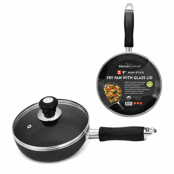 American Dream Home Goods 9-Inch Non Stick Pan, PFOA-Free Aluminum Frying Pan with Tempered Glass Lid, Black