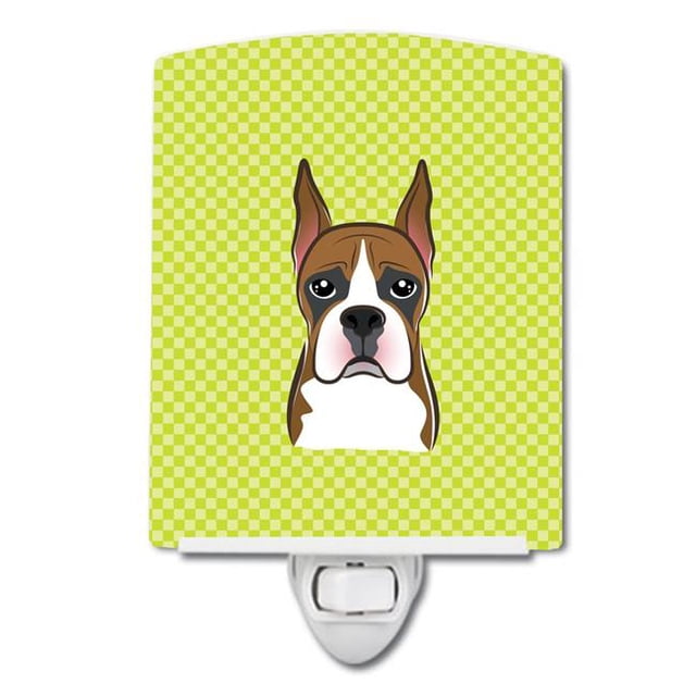 Carolines Treasures BB1285CNL Checkerboard Lime Green Boxer Ceramic Night Light