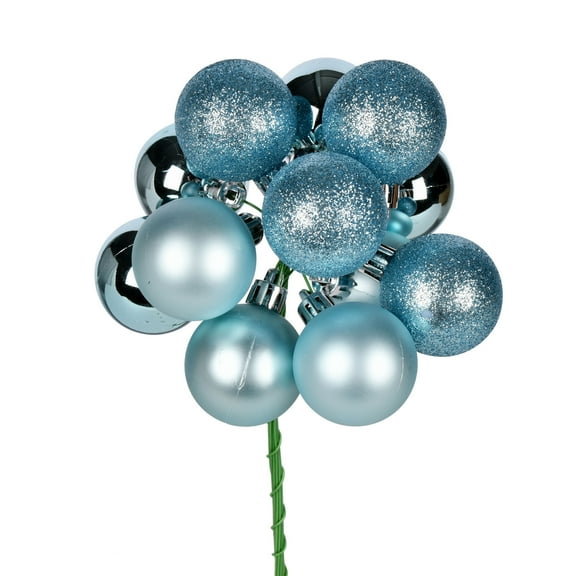 Vickerman 12" Baby Blue Ball Ornament Christmas Pick, 4 per set