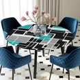 thumbnail image 5 of Elastic Fitted Round Tablecloth, Teal Blue Black Geometric Waterproof Stretch Table Cover for 36"-44" Tables, Modern Abstract Art Block Washable Outdoor Tablecloths for Patio, Picnic, Camping, 5 of 9