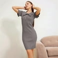 thumbnail image 6 of Women'S Pan Collar French Retro Knit Dress with Ruffle Trim Button Front Elegant Style Camel Color XL, 6 of 9