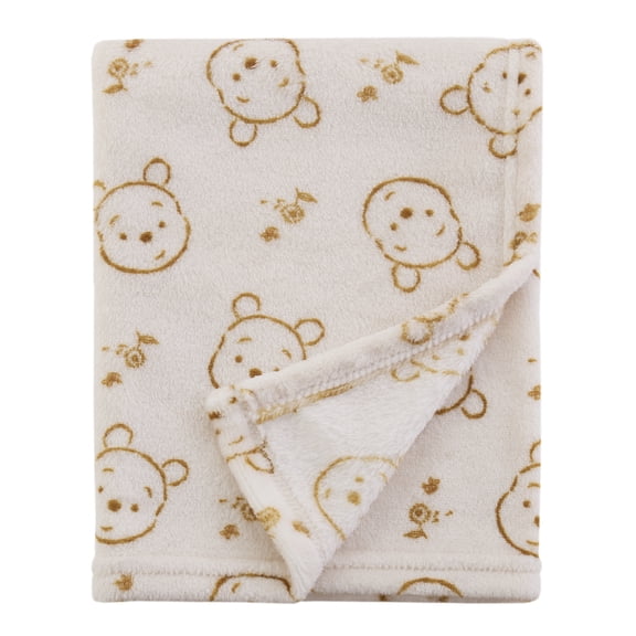 Winnie the Pooh Allover Print Unisex Baby Blanket, 30 x 36 Inches, Beige