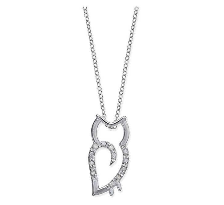 Sterling Silver Diamond Owl Pendant-Necklace on an 18inch Chain