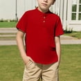 thumbnail image 2 of Favoffer Summer Boys Solid Color Basic Buttoned Top Henley Neck Short Sleeve Classic Regular Fit Stretchy Tee Casual Travel Home Outdoor 5-14Y, 2 of 8
