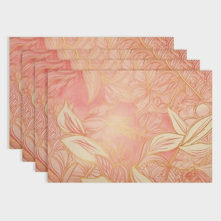 

Shiartex Gold Leaf Design Linen Table Mats for Birthday Parties Christmas Restaurants - Set of 4 Western Meal Table Pads for Home Decoration 18x12in