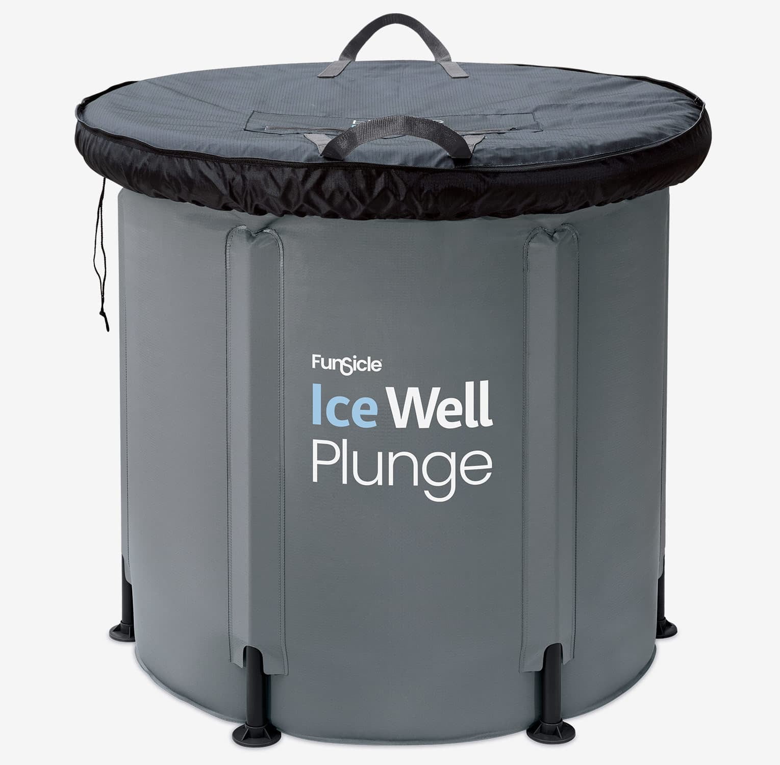 Funsicle 30” x 30” Ice Well Plunge, Portable Cold Plunge Immersion Tub, Indoor and Outdoor Use, Includes Air Pump, Thermometer, Inflatable Lid, Cover and Storage Bag, Cool Gray, Adults
