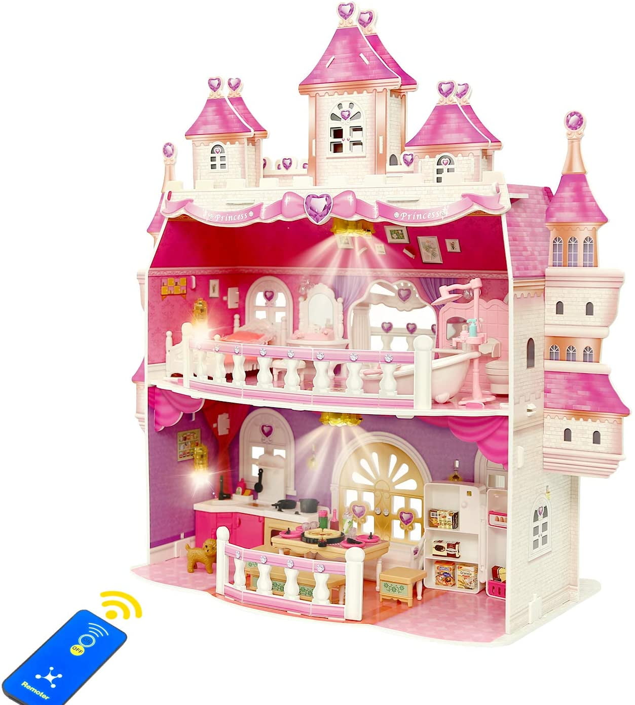 Modern Big Villa Dream House Cute Figure Dollhouse Furniture With dolls Playhous 