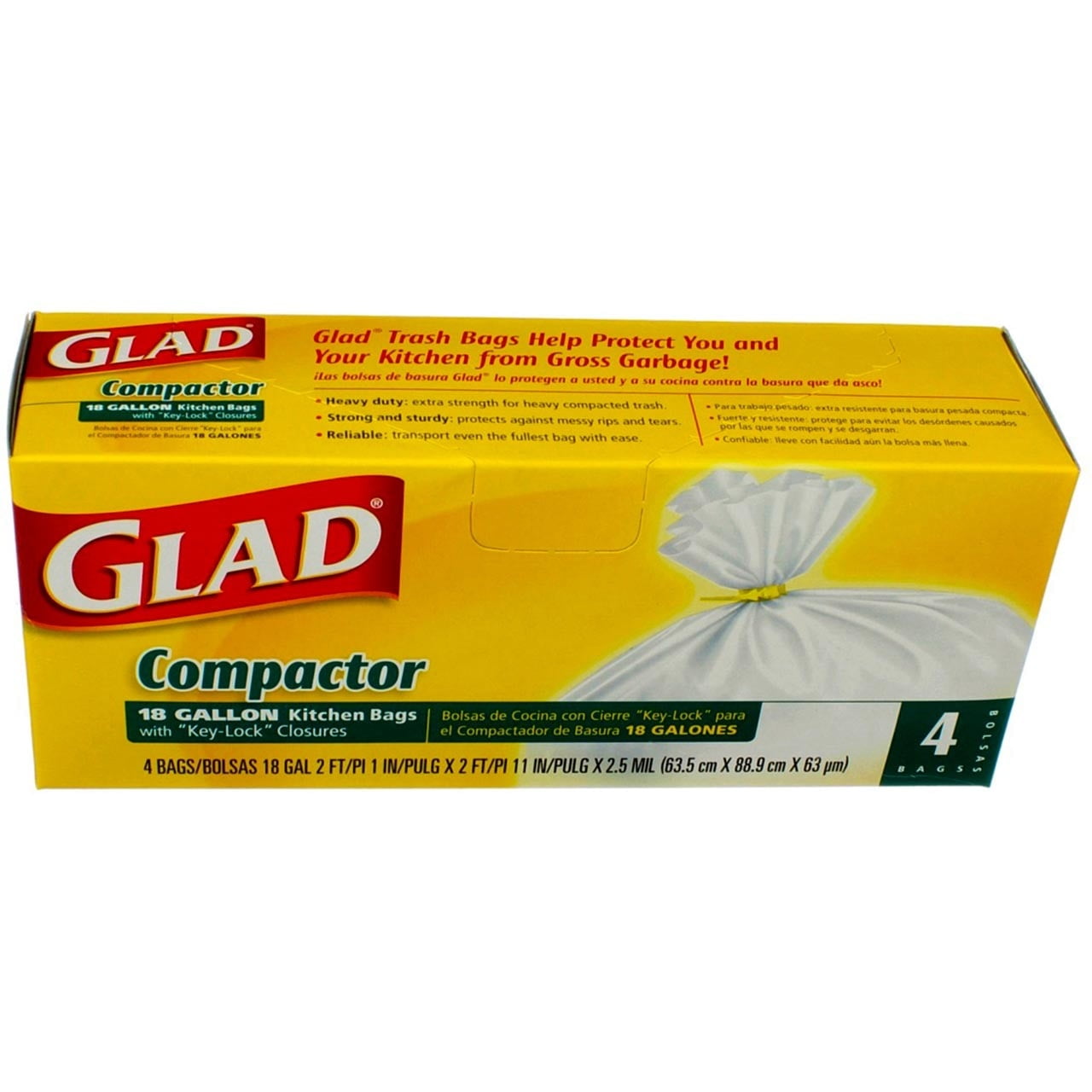 Glad 6638985 18 gal Compactor Bags Key-Lock, White 