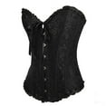 thumbnail image 3 of Womens Bodyshaper Corset Tops Plus Size Vintage Floral Bustier Shapewear Ruffle Push Up Boned Overbust Lingerie Black, XXXXXL, 3 of 3