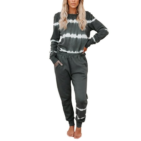

Niuer Ladies Nightwear Suit 2 Pieces Pajamas Set Crew Neck Pjs Elastic Waist Trousers Home Clothes Sleep Sleepwear Outfits Gray XL