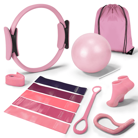 Pilates Kit 13Pcs Complete Home Workout Set for Women, Pilates Ring Yoga Ball Resistance Bands Fitness Equipment for Beginners Full Body Exercise