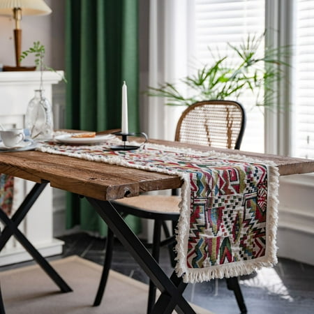 

Zhuge table flag jacquard sunflower tassel party decoration desktop decoration foyer cover decoration (color 140 * 30cm)