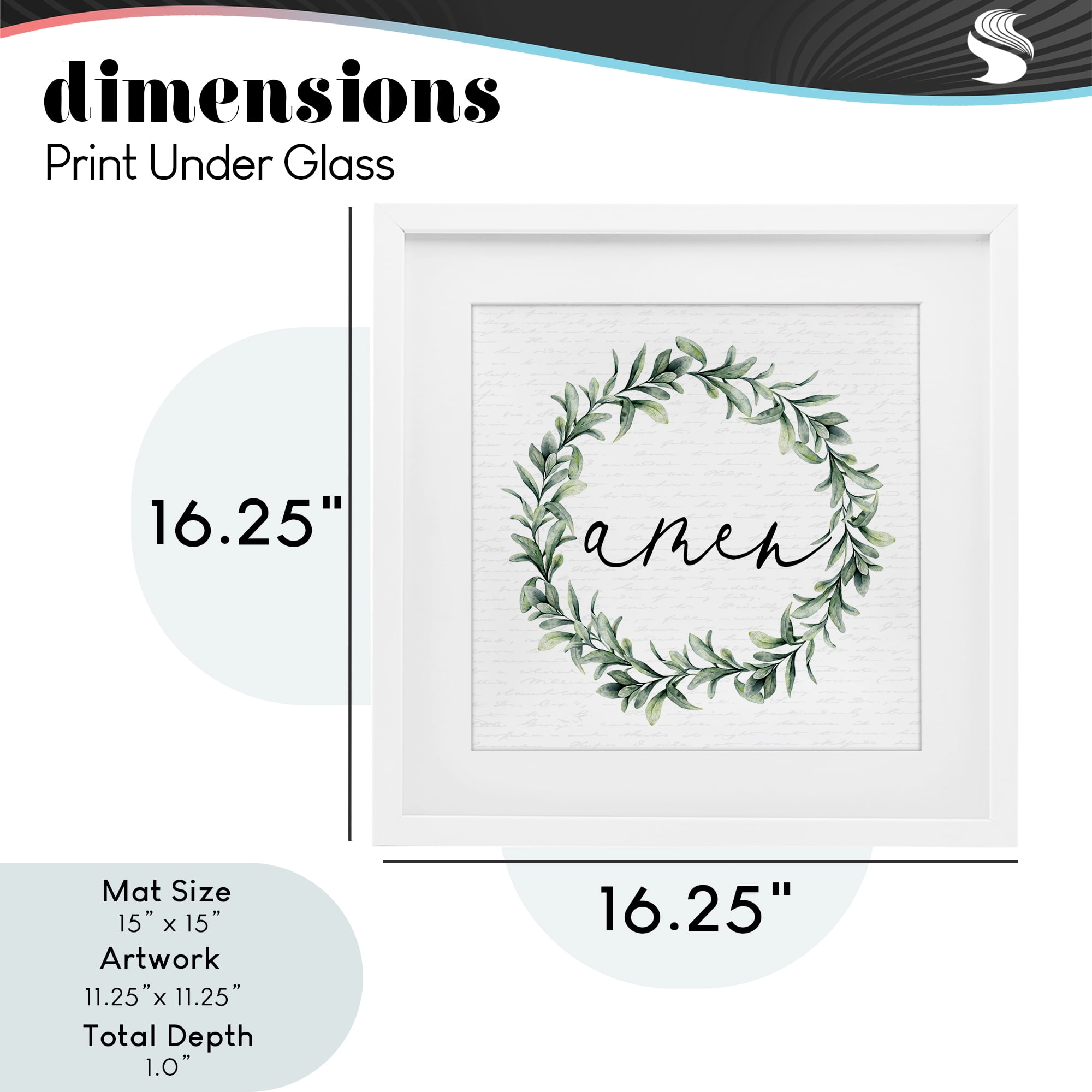 Amen Botanical Wreath & Script White Framed Print Under Glass, design by Lettered and Lined