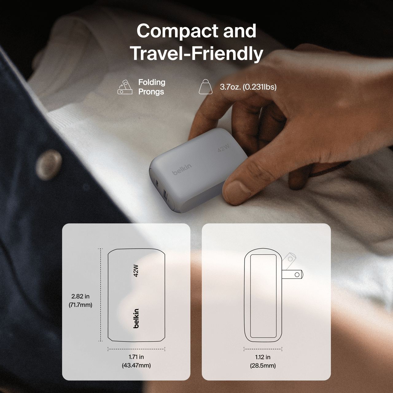 Belkin BoostCharge 42W Dual Port Wall Charger, USB-C and USB-A, USB PD with PPS, Includes 5 ft USB-C to Lightning Cable, Silver