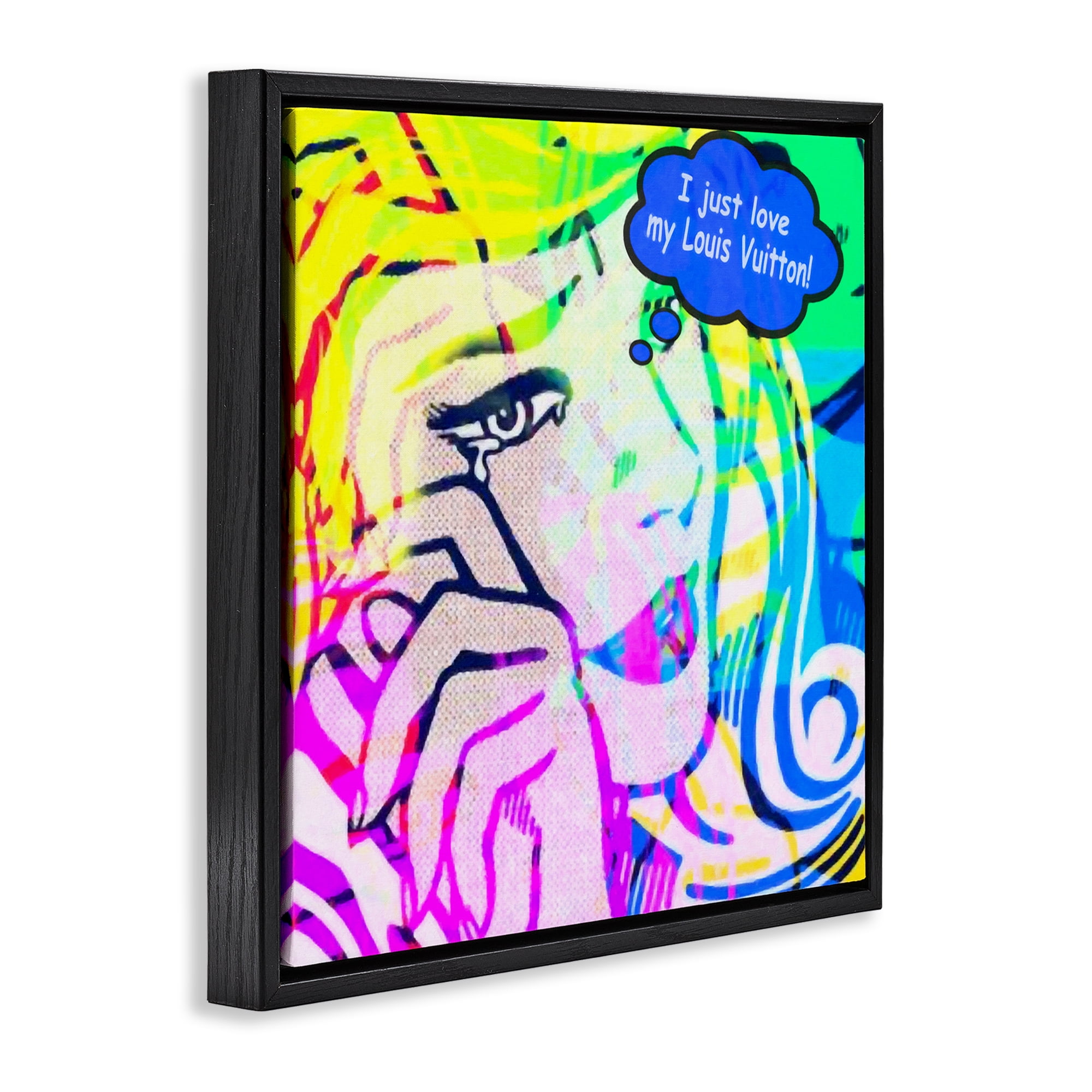 Stupell Industries Pop Comic Style Glam Abstract Painting Black Floater Framed Canvas Art Print Wall Art, 25 x 25