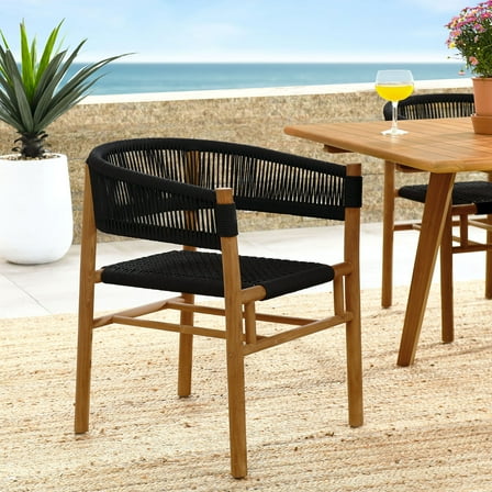 Modway Vienna Outdoor Patio Teak and Rope Curved-Back Dining ArmchairsSet of 2 in Natural Black