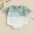 thumbnail image 2 of Barboteuse Chemise Décontractée à Rayures à Manches Courtes avec Poche pour Bébés Garçons Filles, Combinaisons Justaucorps, 2 of 7
