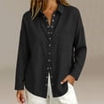 thumbnail image 2 of Yyeselk Women's Cotton Linen Snap Button Long Sleeve Shirt with Pocket Collared Relaxed Fit Lightweight Casual Tops Black Small, 2 of 7