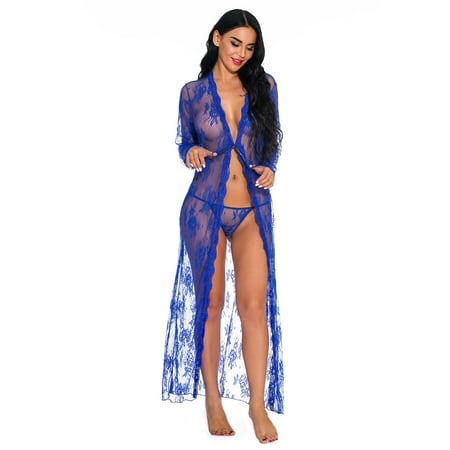 

Pxiakgy intimates for women Women Lace Lingerie Deep V Teddy Sleepwear With Panty Blue + XL
